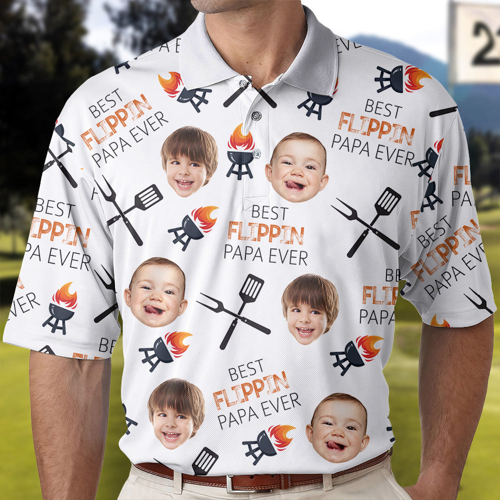 Personalized Best Flippin' Dad Ever Polo Shirt with Face, Father's Day Gift