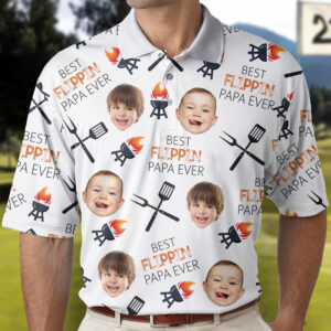 Personalized Best Flippin' Dad Ever Polo Shirt with Face, Father's Day Gift