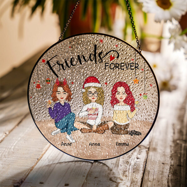Personalized Besties Forever Stained Glass Suncatcher for Window Hanging - Christmas Gift For Best Friends, BFF, Sisters - Image 2