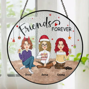 Personalized Besties Forever Stained Glass Suncatcher for Window Hanging - Christmas Gift For Best Friends, BFF, Sisters