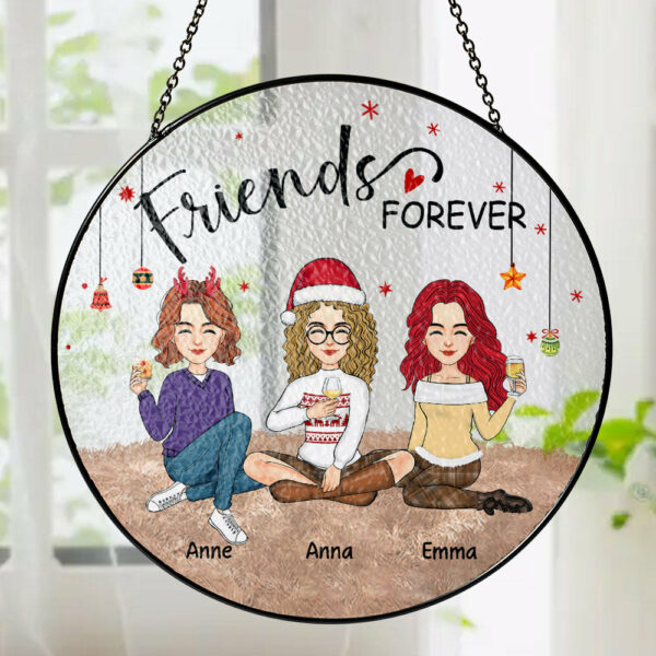 Personalized Besties Forever Stained Glass Suncatcher for Window Hanging - Christmas Gift For Best Friends, BFF, Sisters