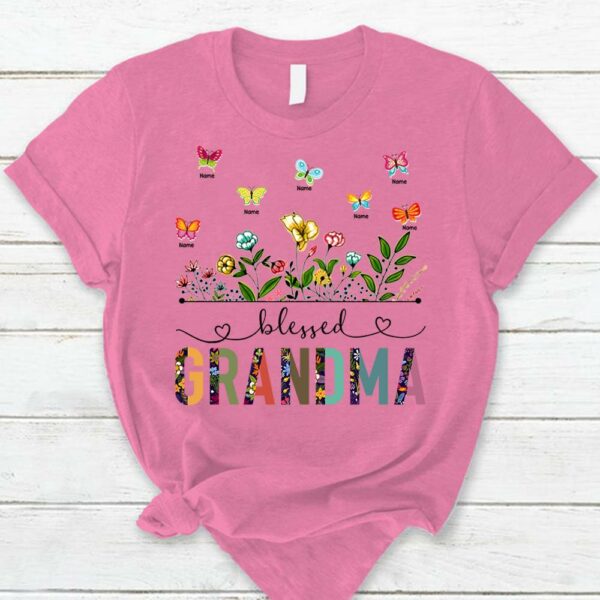 Personalized Blessed Grandma Tropical Plants & Flowers Pattern Wildflowers & Butterflies Shirts For Grandma - Image 4