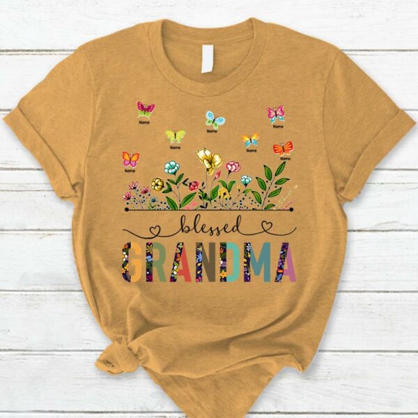Personalized Blessed Grandma Tropical Plants & Flowers Pattern Wildflowers & Butterflies Shirts For Grandma - Image 5