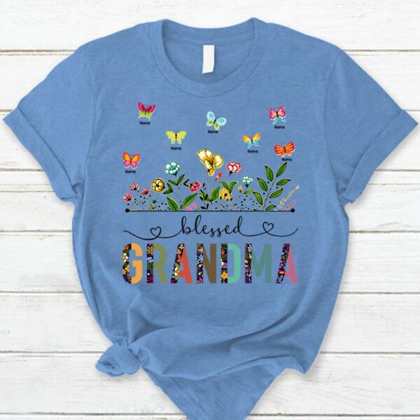 Personalized Blessed Grandma Tropical Plants & Flowers Pattern Wildflowers & Butterflies Shirts For Grandma - Image 3