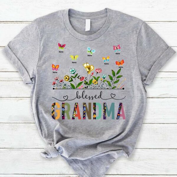 Personalized Blessed Grandma Tropical Plants & Flowers Pattern Wildflowers & Butterflies Shirts For Grandma - Image 2