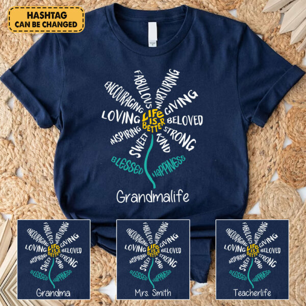 Personalized Blessed Happiness Flower Grandma T-Shirt Custom Title For Grandmas