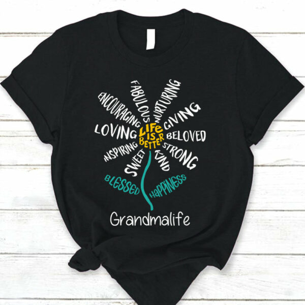 Personalized Blessed Happiness Flower Grandma T-Shirt Custom Title For Grandmas - Image 2