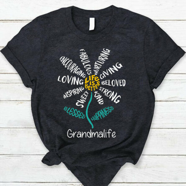 Personalized Blessed Happiness Flower Grandma T-Shirt Custom Title For Grandmas - Image 3