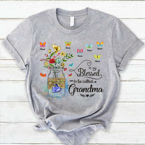 Personalized Blessed To Be Called Grandma Jar Wildflowers & Butterflies Shirts For Grandma - Image 2