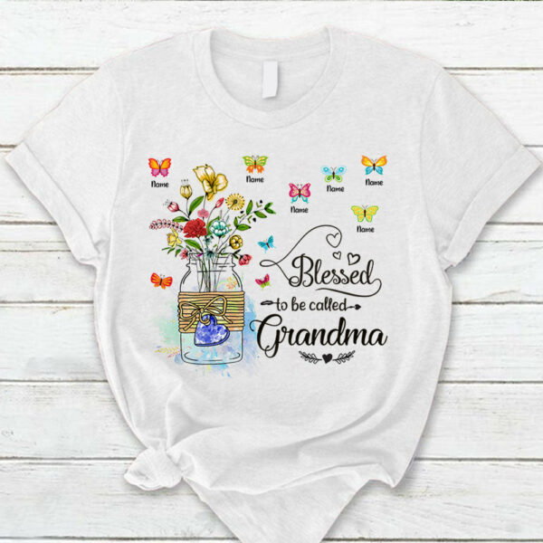 Personalized Blessed To Be Called Grandma Jar Wildflowers & Butterflies Shirts For Grandma
