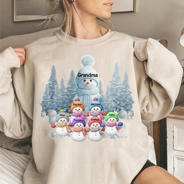 Personalized Blue Vibe Snowman Grandma Colorful Kids Sweatshirt Christmas Gift