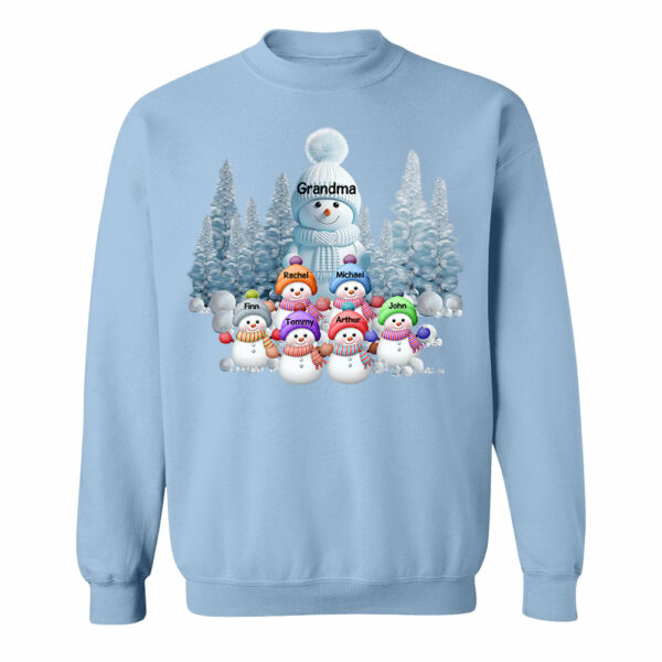 Personalized Blue Vibe Snowman Grandma Colorful Kids Sweatshirt Christmas Gift - Image 5