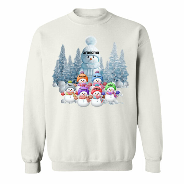Personalized Blue Vibe Snowman Grandma Colorful Kids Sweatshirt Christmas Gift - Image 4