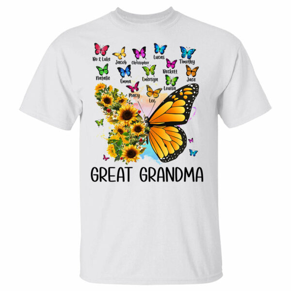 Personalized Butterfly Sunflower Shirt For Grandma - Custom Grandma Nickname With Grandkids Name Shirts