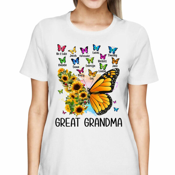 Personalized Butterfly Sunflower Shirt For Grandma - Custom Grandma Nickname With Grandkids Name Shirts - Image 2