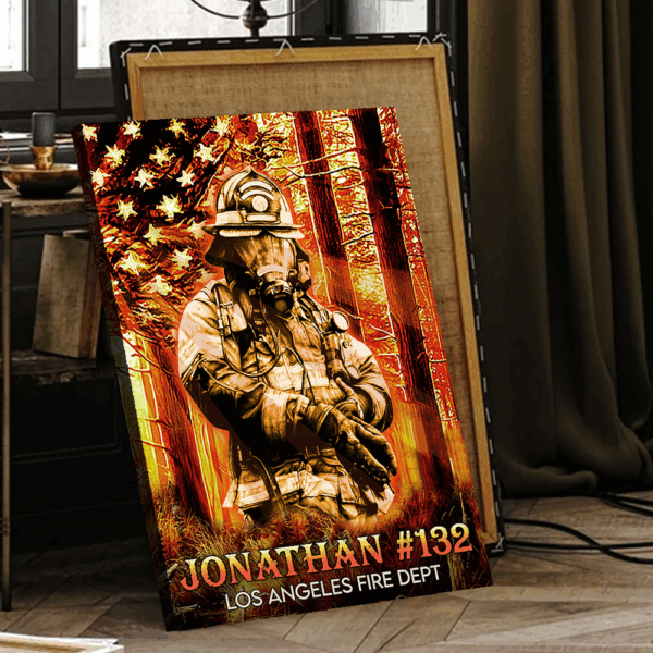 Personalized Canvas Firefighter Flag America Gift For Firefighter K1702 - Image 3