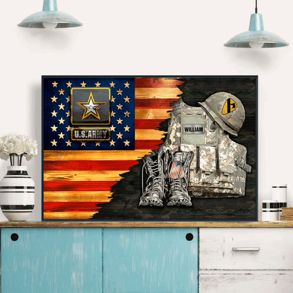 Personalized Canvas Poster Gift For Military Veteran Dad Grandpa Veteran Custom Rank And Name Veteran American Rustic Flag K1702 - Image 2