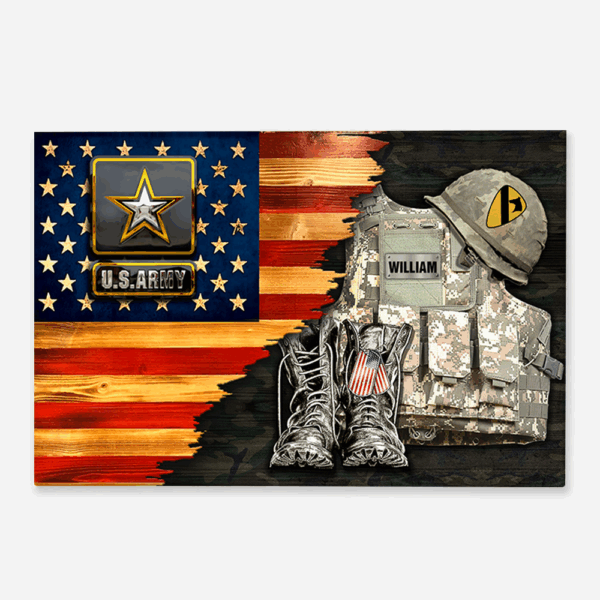 Personalized Canvas Poster Gift For Military Veteran Dad Grandpa Veteran Custom Rank And Name Veteran American Rustic Flag K1702 - Image 3