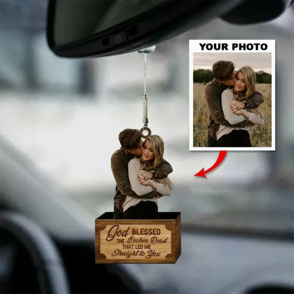 Personalized Car Hanging Ornament - Gift For Couple - God Blessed The Broken Road Led Me Straight To You Acrylic Car Ornament - Image 3