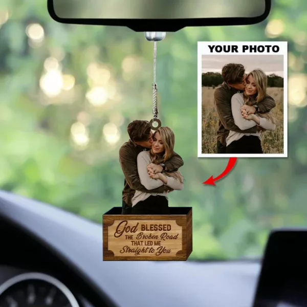 Personalized Car Hanging Ornament - Gift For Couple - God Blessed The Broken Road Led Me Straight To You Acrylic Car Ornament - Image 4
