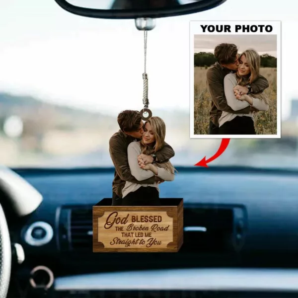 Personalized Car Hanging Ornament - Gift For Couple - God Blessed The Broken Road Led Me Straight To You Acrylic Car Ornament - Image 2