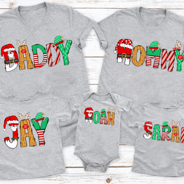 Personalized Cartoon Font Santa Family Matching T-Shirts - Image 4