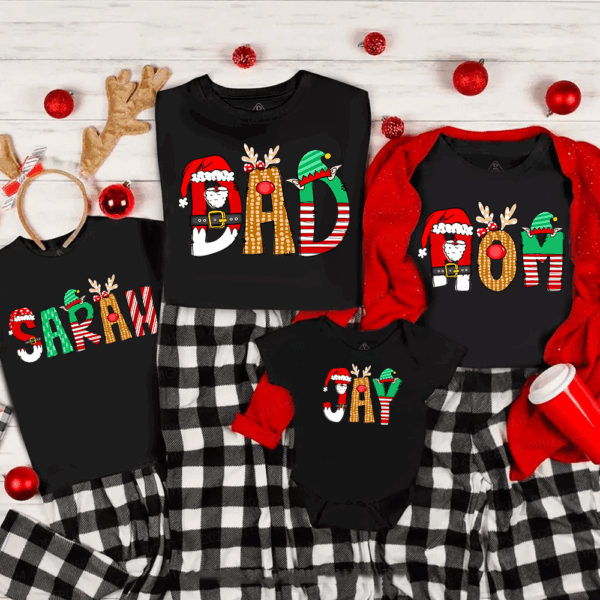 Personalized Cartoon Font Santa Family Matching T-Shirts - Image 2