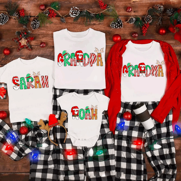 Personalized Cartoon Font Santa Family Matching T-Shirts - Image 6