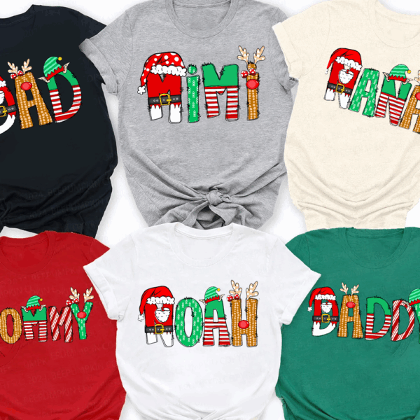 Personalized Cartoon Font Santa Family Matching T-Shirts - Image 3