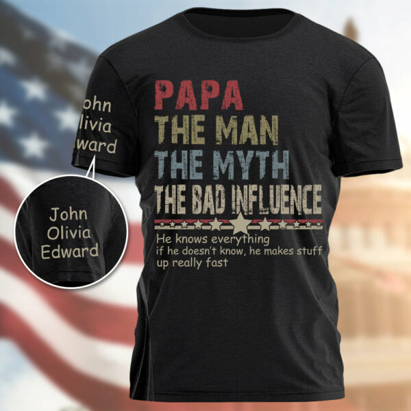 Personalized Dad Papa Grandpa Shirt, Custom Papa Legend Influence T-Shirt, Custom Birthday Fathers Day Gift