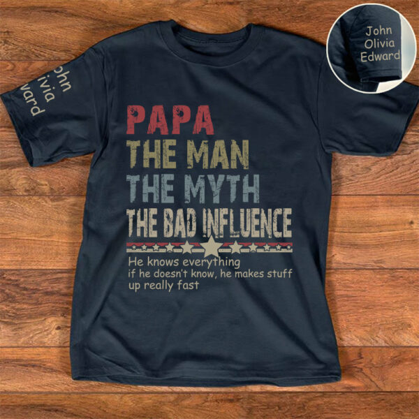Personalized Dad Papa Grandpa Shirt, Custom Papa Legend Influence T-Shirt, Custom Birthday Fathers Day Gift - Image 2
