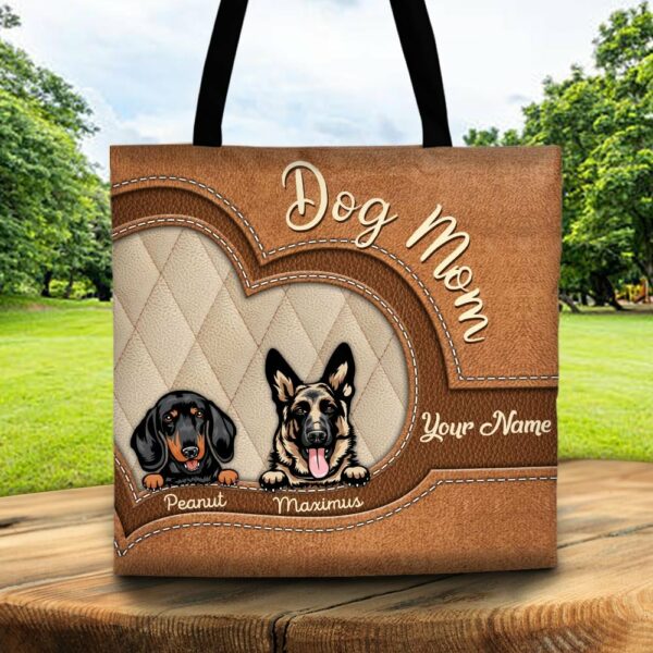 Personalized Dog Mom Tote Bag Dog Mom With Dog Breed Leather Pattern Tote Bag For Dog Mom - Custom Gifts For Dog Lovers - Image 2