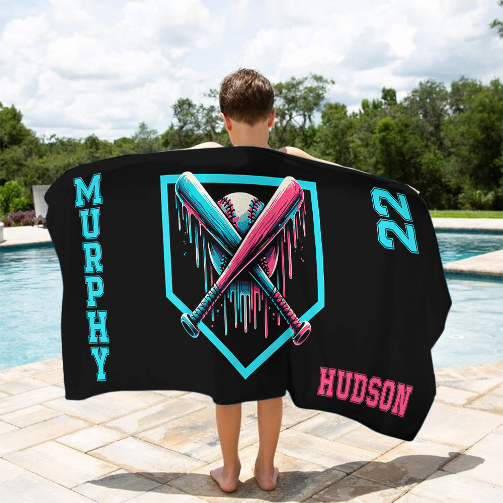 Personalized Drip Baseball Beach Towel, Pool Towel, Team Gift, Youth Baseball Gift A2110
