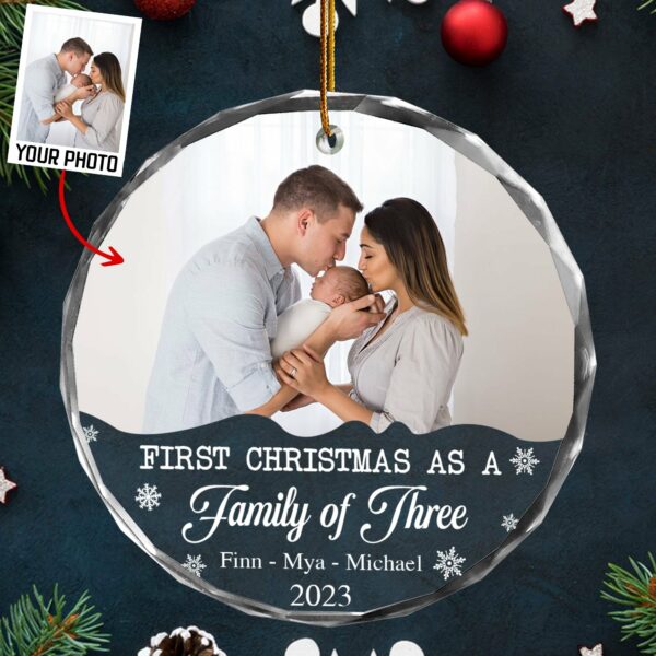 Personalized Family Photo Ornament - First Christmas As A Family of Three, Gift For Parents - Image 2