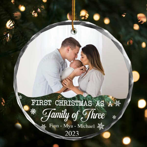 Personalized Family Photo Ornament - First Christmas As A Family of Three, Gift For Parents