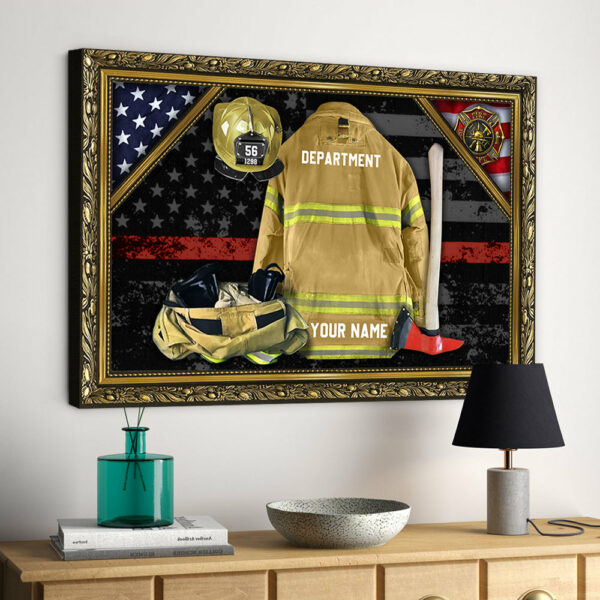 Personalized Firefighter Armor Clothes And Helmet Frame Canvas Gift For Firefighter Canvas K1702 - Image 3
