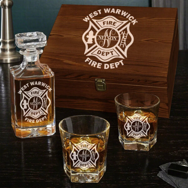 Personalized Firefighter Decanter Set Custom Fire Department with Monogram for Firefighter Gift H2511 - Image 2