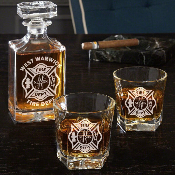 Personalized Firefighter Decanter Set Custom Fire Department with Monogram for Firefighter Gift H2511 - Image 4