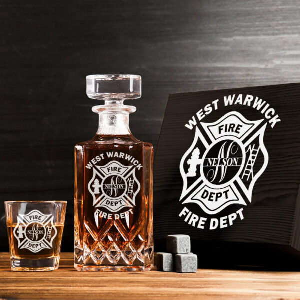 Personalized Firefighter Decanter Set Custom Fire Department with Monogram for Firefighter Gift H2511 - Image 5