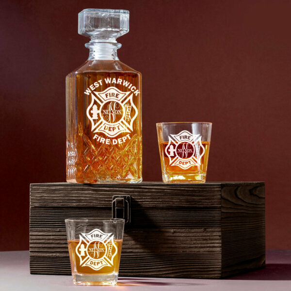 Personalized Firefighter Decanter Set Custom Fire Department with Monogram for Firefighter Gift H2511 - Image 6