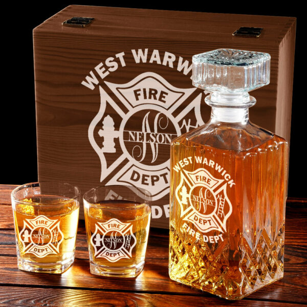 Personalized Firefighter Decanter Set Custom Fire Department with Monogram for Firefighter Gift H2511 - Image 3