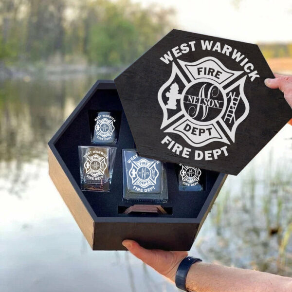Personalized Firefighter Hexagon Decanter Set Full Custom Fire Department with Monogram for Firefighter Gift H2511 - Image 3