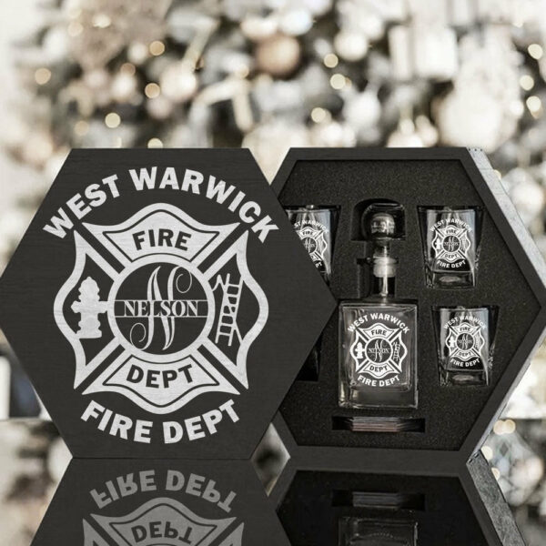 Personalized Firefighter Hexagon Decanter Set Full Custom Fire Department with Monogram for Firefighter Gift H2511 - Image 2