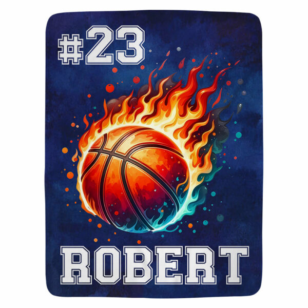 Personalized Flaming Basketball Football Sports Ball Design Soft Throw Blanket with Name and Number Birthday Match Day Gift for Team Ball Games Lovers - Image 3