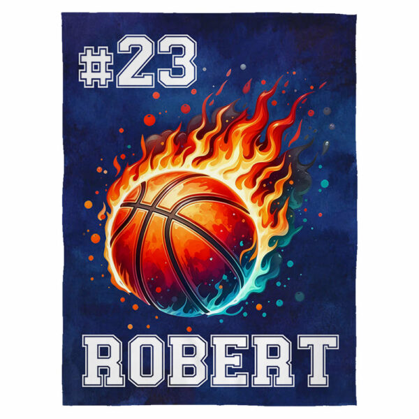 Personalized Flaming Basketball Football Sports Ball Design Soft Throw Blanket with Name and Number Birthday Match Day Gift for Team Ball Games Lovers - Image 2