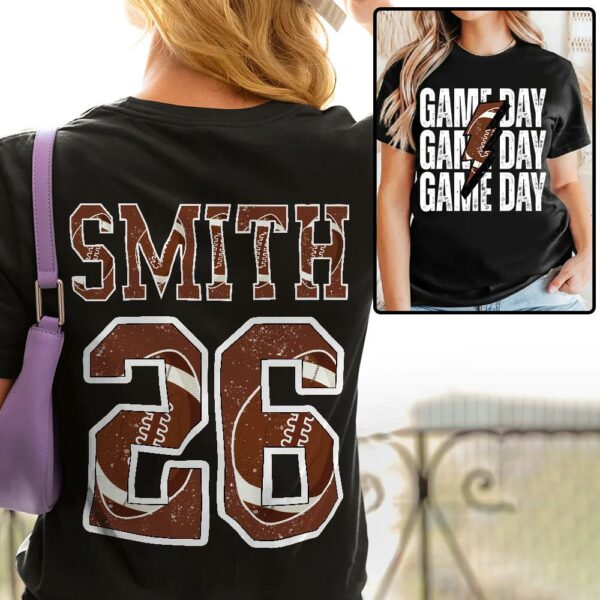 Personalized Football Mom Shirt, Custom Game Day Mom Football Tee, Child Name & Number Football Game Season Shirt, Gameday Sports Mama Tee - Image 4