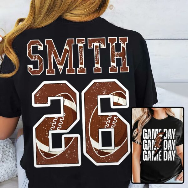 Personalized Football Mom Shirt, Custom Game Day Mom Football Tee, Child Name & Number Football Game Season Shirt, Gameday Sports Mama Tee - Image 5