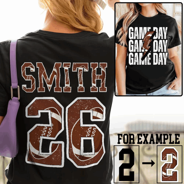Personalized Football Mom Shirt, Custom Game Day Mom Football Tee, Child Name & Number Football Game Season Shirt, Gameday Sports Mama Tee