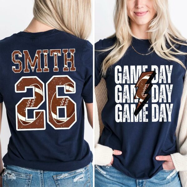 Personalized Football Mom Shirt, Custom Game Day Mom Football Tee, Child Name & Number Football Game Season Shirt, Gameday Sports Mama Tee - Image 2