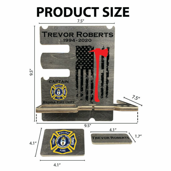 Personalized Gift for Firefighter Wood Docking Station Desk Organizer Custom Fireman Gift Phone Stand H2511 - Image 5